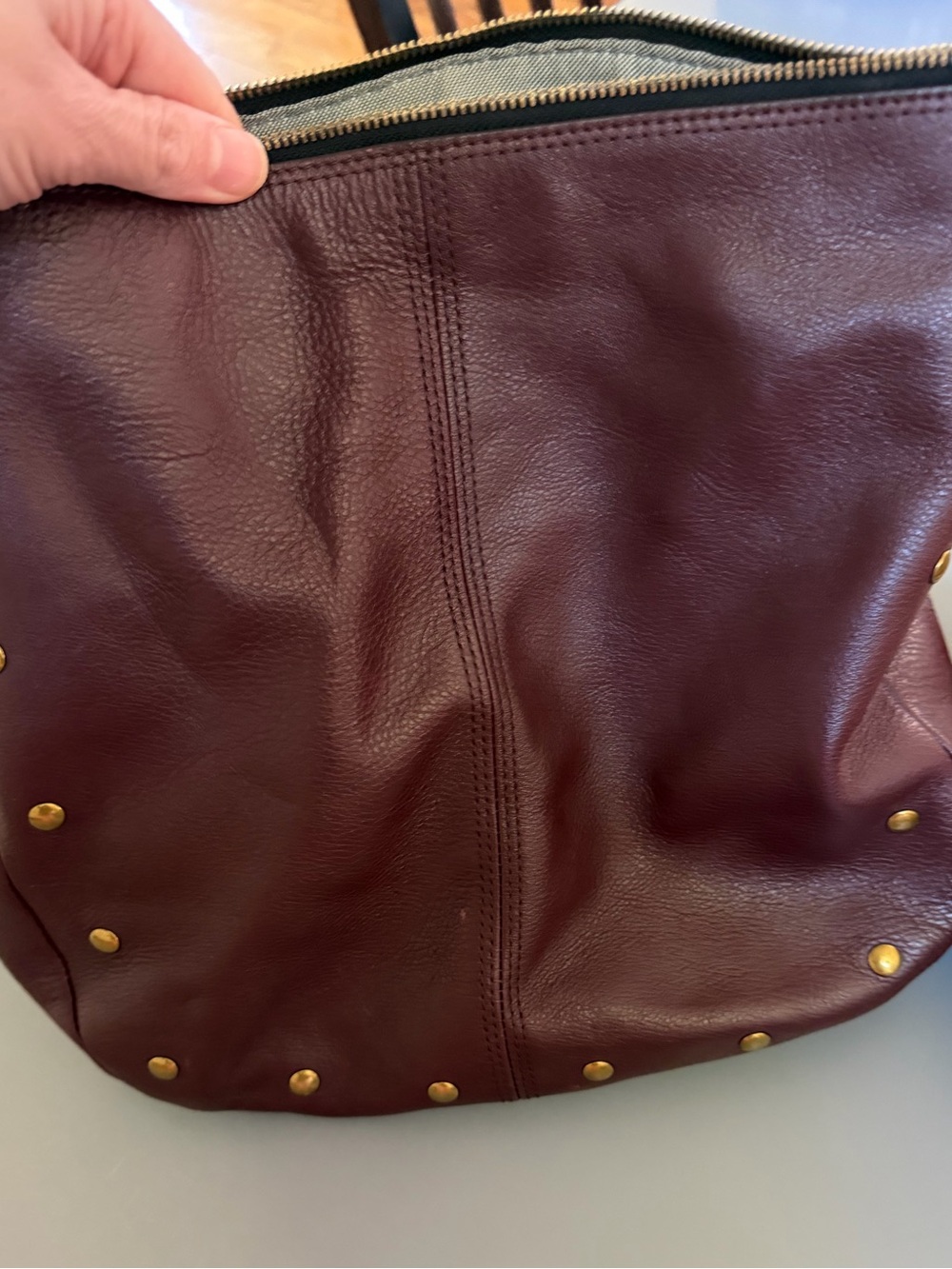Fossil Leather Hobo Shoulder Bag - Burgundy with Gold Studs - Picture 4 of 10
